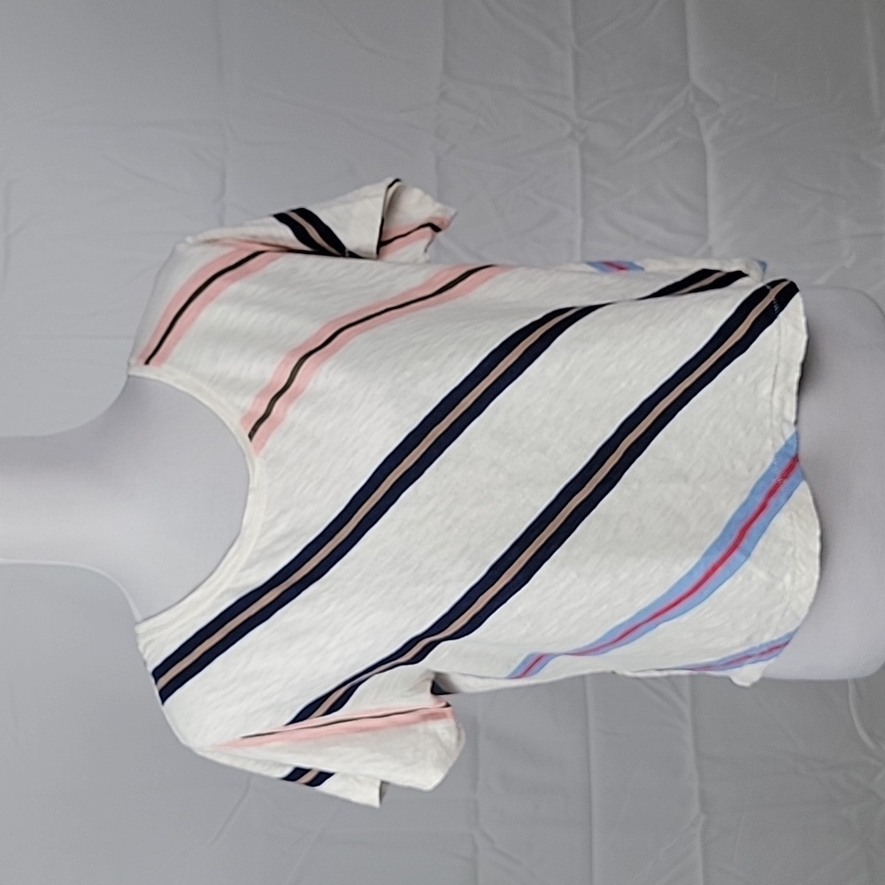 Lou & Grey for LOFT Size XS Multicolor Diagonal Stripe Crop Tee Shirt, EUC